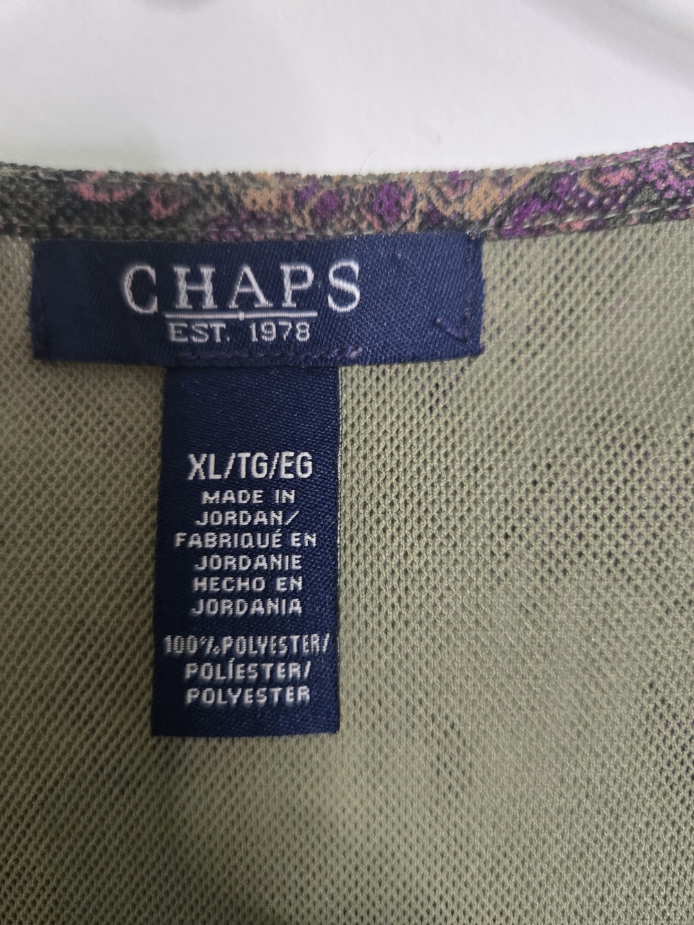 Like New Chaps Women's Olive Green & Purple Floral V-Neck Ruffle Top Women's XL - Picture 3 of 14
